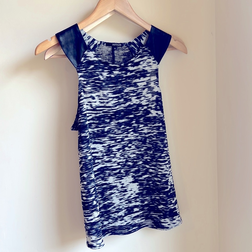 Vegan leather Astars black and blue tank top